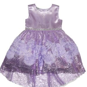 18 Mo Blueberi Boulevard Purple Satin Rhinestone Sparkly Rosette Formal Dress